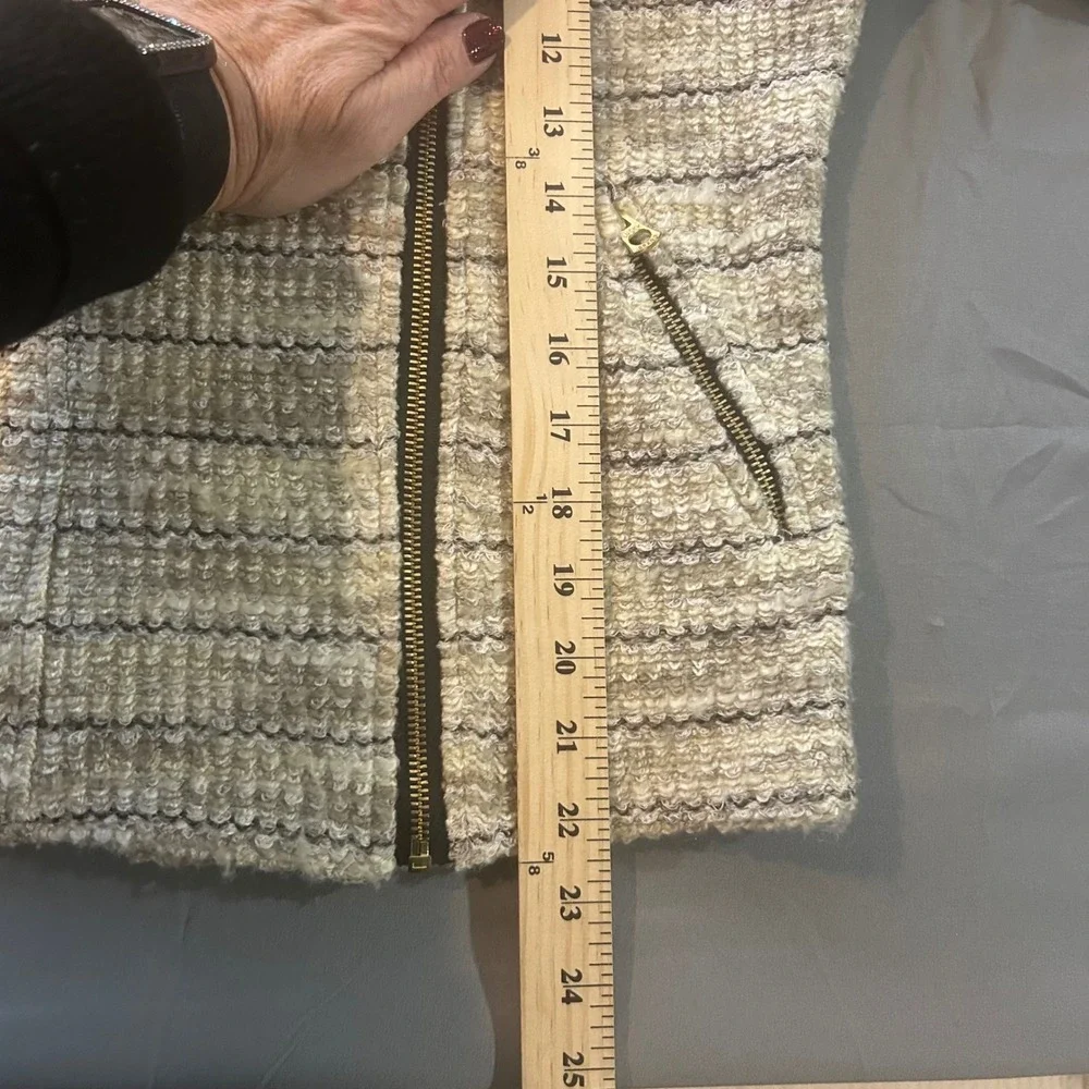 Lucky Brand Tweed Zipper Jacket Women Medium Beige Black Moto Style‎